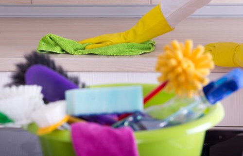 Preparing a newly cleaned bathroom in a Bow apartment