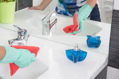 Professional cleaners working in a retail property near Bow