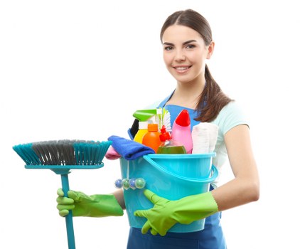 Local domestic cleaner working in a Bow kitchen and living area